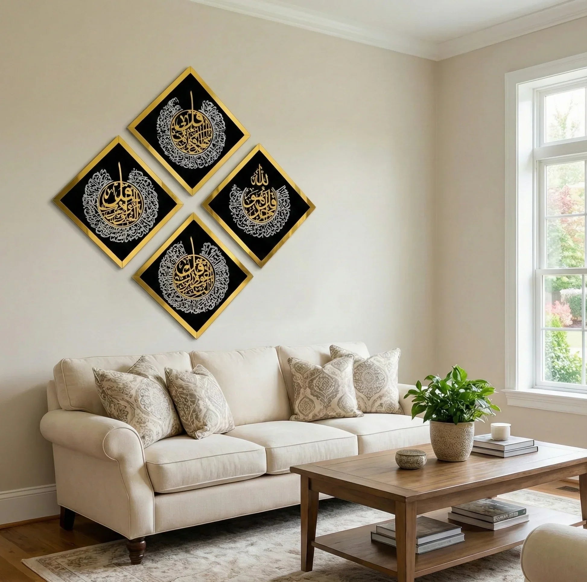 Set of 4-Diamond Shaped Islamic Wall Art